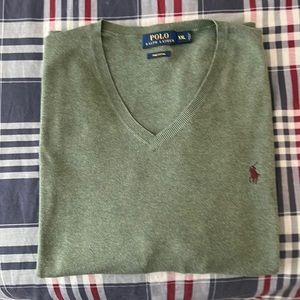 This a Ralph Lauren long sleeve V neck sweater.Size XXL.Color Green.Pima Cotton